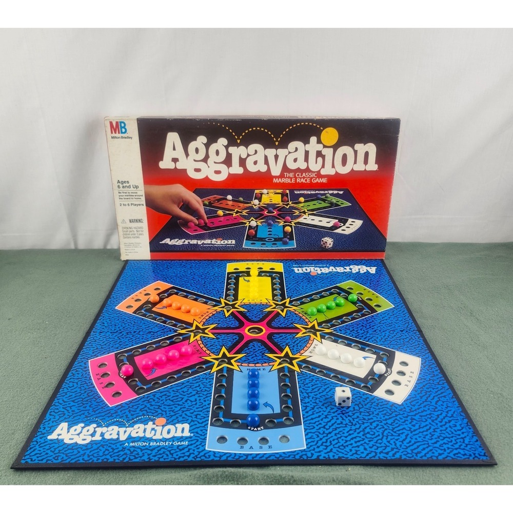 VINTAGE Aggravation COMPLETE Milton Bradley 1989 Marble Race Family Xtra Marbles